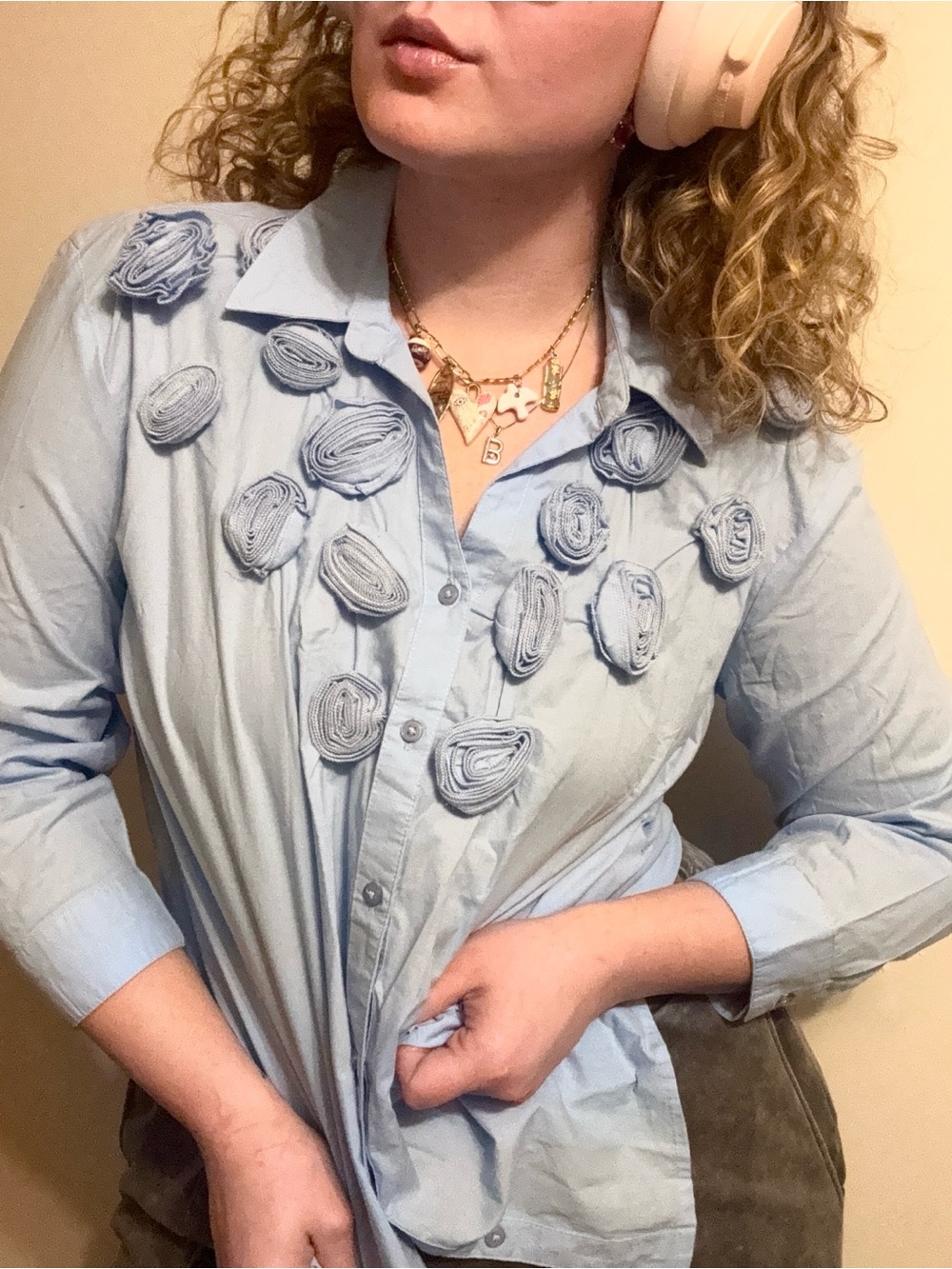3D Flower, 3 Quarter Length Button Down